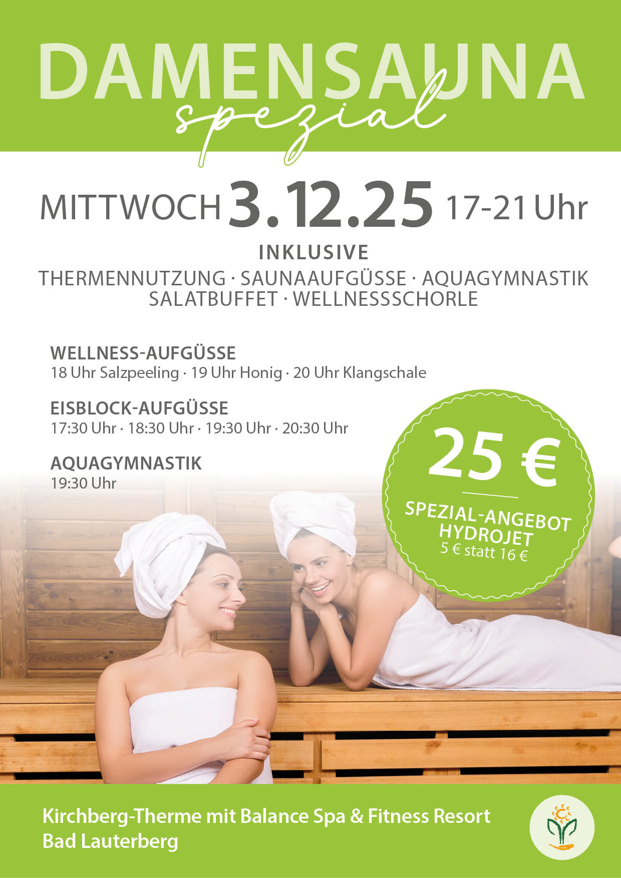 Damensauna 03.12.2025 von 17 bis 21 Uhr